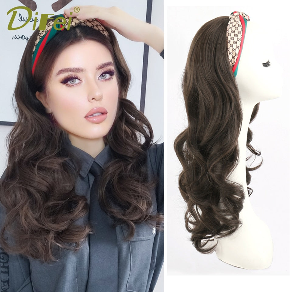 Long Wavy Half head Synthetic Wigs For Women with Head band