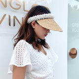 2021 Ins Pearl Panama Women's Summer Hats Visors Raffia Straw Hat for Women Sun Protection Beach kapelusz Female Boater MZ013