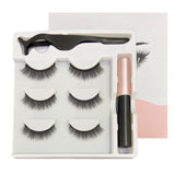 3 Pairs Magnetic False Eyelash Couple with Eyeliner & Tweezer Strip Dramatic Natural Long Thick Artificial Fake Lash Makeup Set