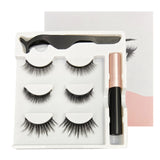 3 Pairs Magnetic False Eyelash Couple with Eyeliner & Tweezer Strip Dramatic Natural Long Thick Artificial Fake Lash Makeup Set