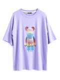 Cartoon Bear pattern with nail diamond sequins, loose versatile T Women's T-shirt 2021 Spring new