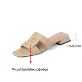 New Leather Women Shoes Casual Summer Slides Comfortable Versatile Slippers Women Thick Heel Leisure Sandals Plus Size 42/43