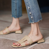 New Leather Women Shoes Casual Summer Slides Comfortable Versatile Slippers Women Thick Heel Leisure Sandals Plus Size 42/43