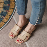 New Leather Women Shoes Casual Summer Slides Comfortable Versatile Slippers Women Thick Heel Leisure Sandals Plus Size 42/43