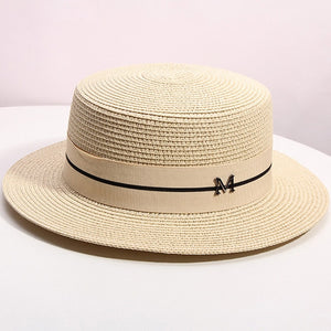 New Summer Women's Boater Beach Hat Wide side Female Casual Panama Hat Lady Classic Flat Bowknot Straw Sun Hat Women Fedora