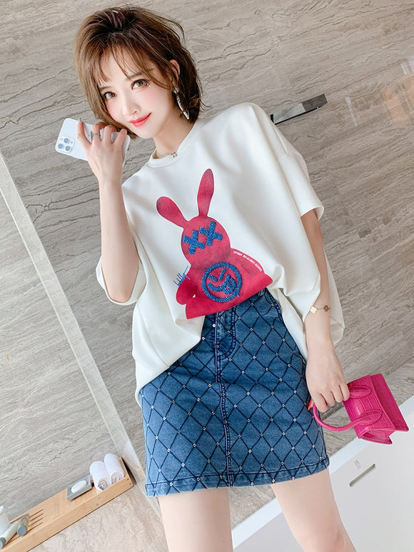 Top Quality Comfortable crew neck with diamond rabbit printTXia Jixin